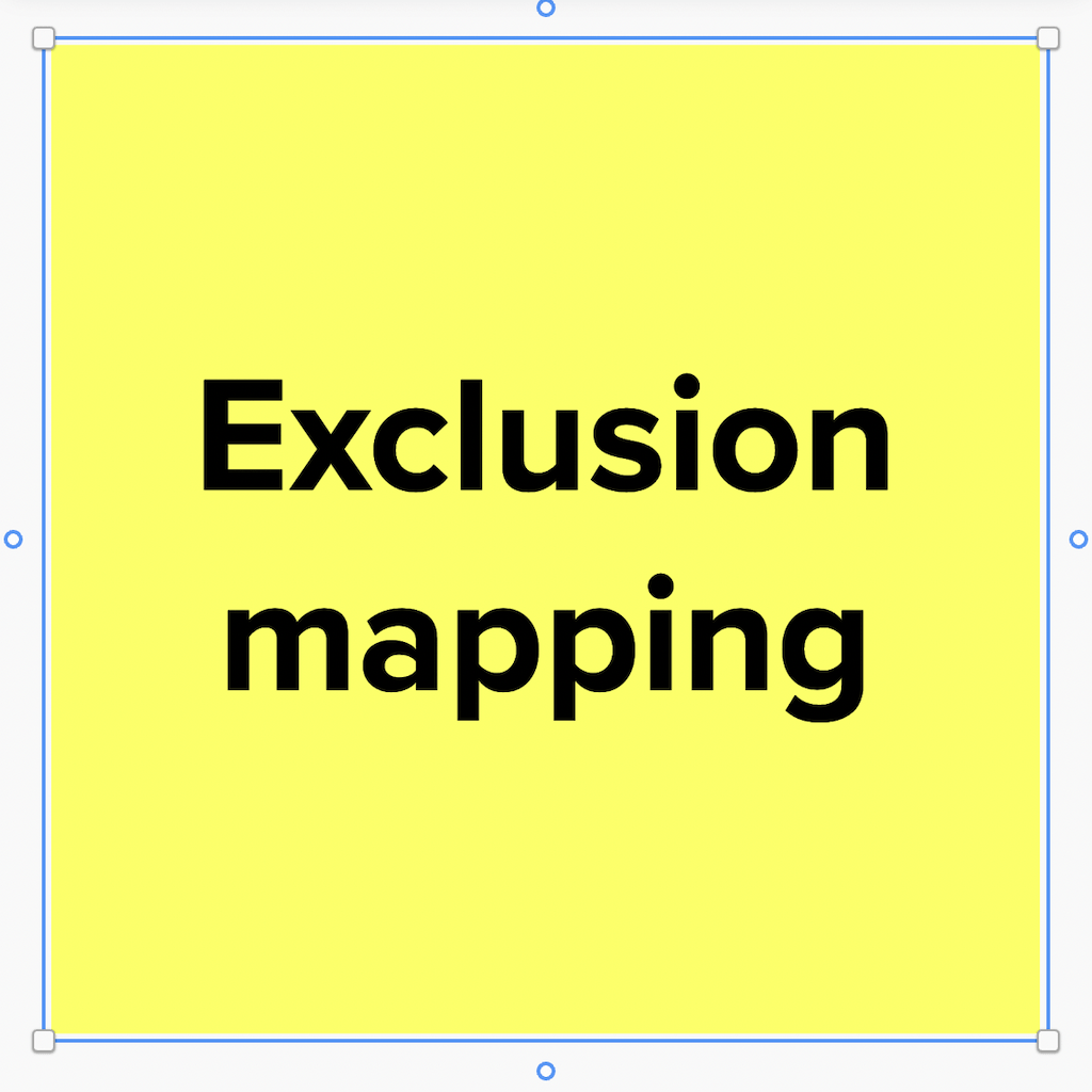 A yellow square with a blue bounding box. Black text inside the square says: Exclusion mapping.